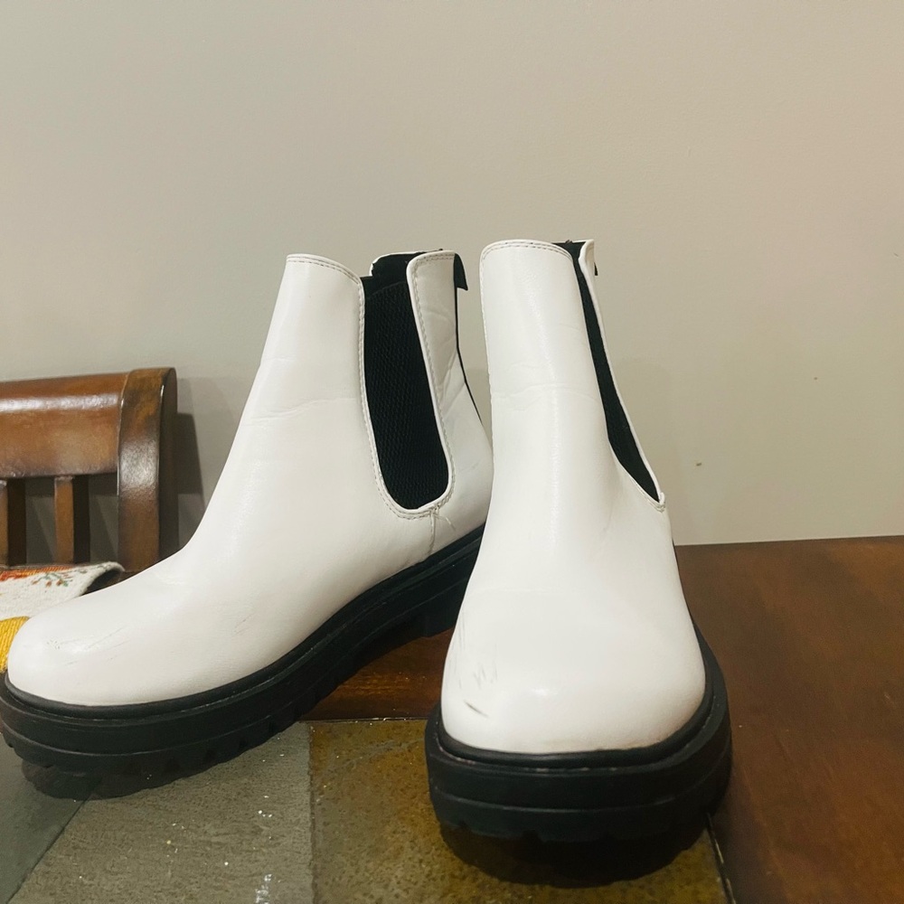 Soda White Ankle Boots with Black Sole